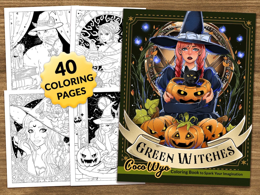 Green Witches: Fantasy Coloring Book for Adults by Coco Wyo - Etsy