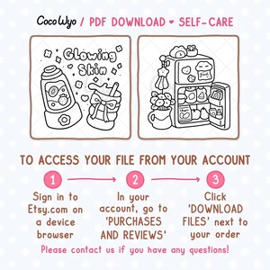 Puede incluir: Ilustraci&oacute;n en blanco y negro con el texto "Glowing Skin" e im&aacute;genes de un dispositivo de belleza y una bebida. La imagen tambi&eacute;n incluye un dibujo de un refrigerador e instrucciones sobre c&oacute;mo descargar un archivo PDF.