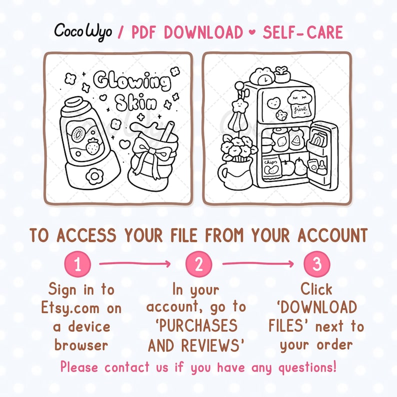 Puede incluir: Ilustraci&oacute;n en blanco y negro con el texto "Glowing Skin" e im&aacute;genes de un dispositivo de belleza y una bebida. La imagen tambi&eacute;n incluye un dibujo de un refrigerador e instrucciones sobre c&oacute;mo descargar un archivo PDF.