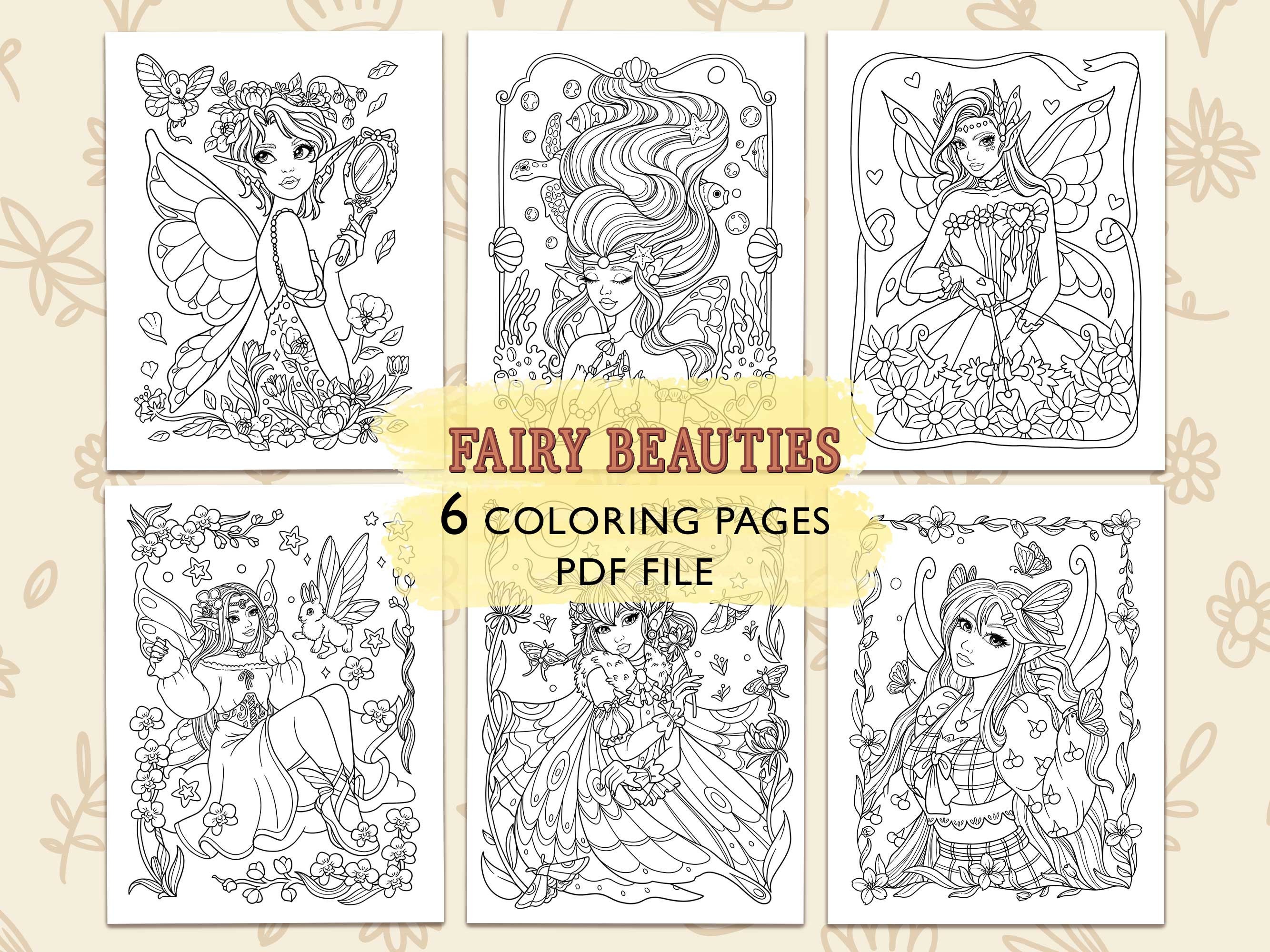 Fairy Beauties Combo 2: Beautiful Fantasy Fairies Coloring Book | Digital Download by Coco Wyo
