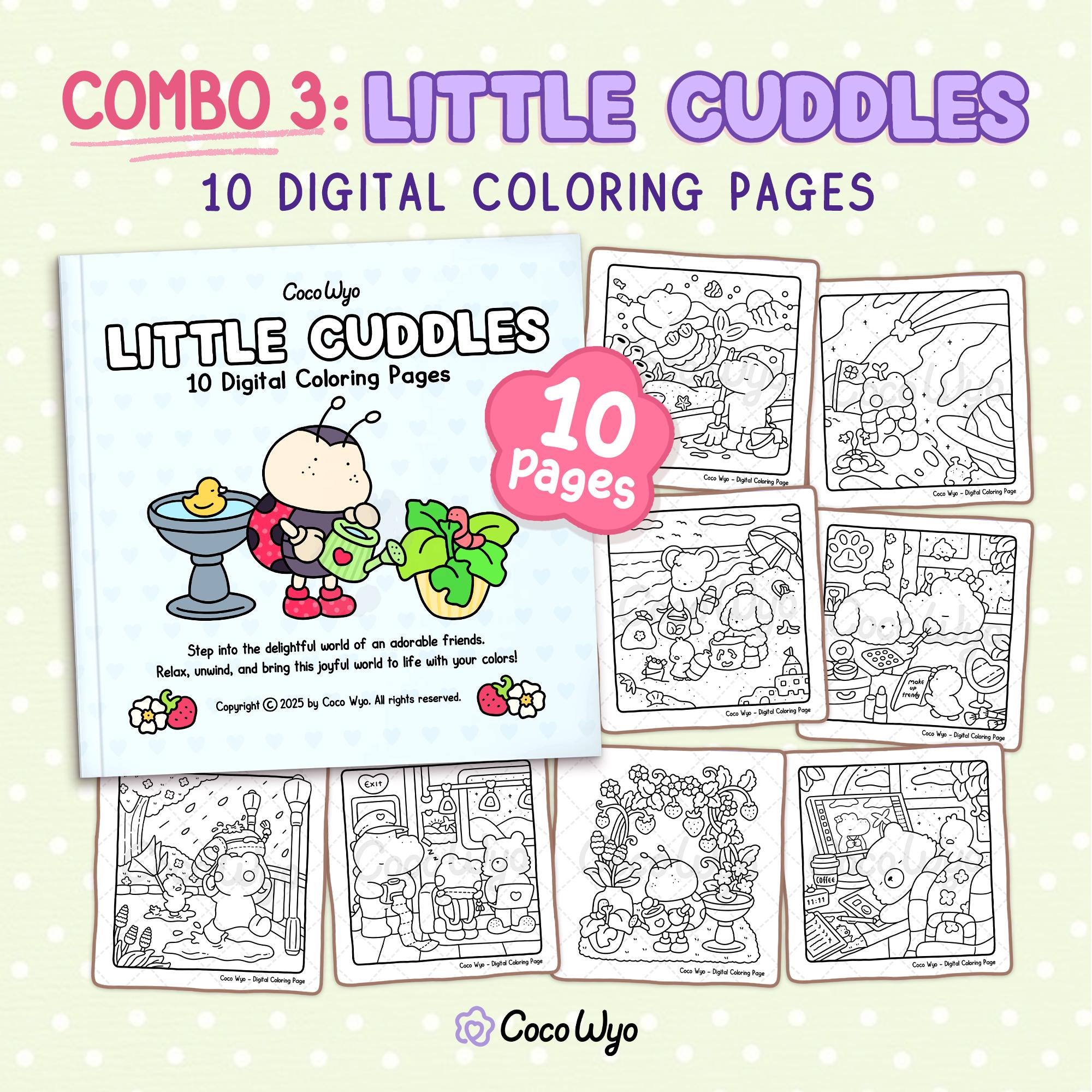 Little Cuddles | Combo 3: Super Cute Animal Characters Coloring Pages – Digital Download by Coco Wyo
