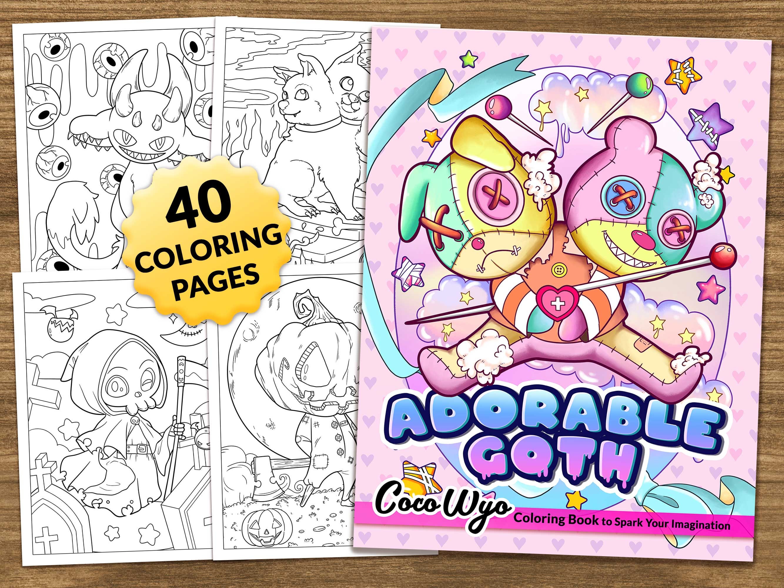 Libro para colorear de terror Goth Kawaii adorable de Coco Wyo – Páginas lindas y espeluznantes imprimibles para relajarse