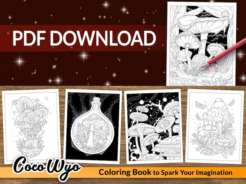 Mushroom: Fungi Coloring Book for Relaxing by Coco Wyo - Etsy