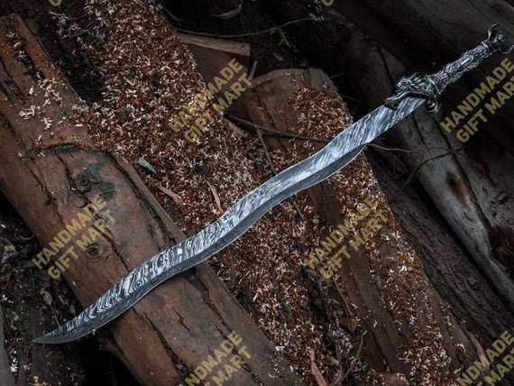 Dragon Ball Damascus Sword, The Witcher Hunt Geralt Of Rivia Prop Replica Personalized Medieval age Sword With Leather Sheath Gift For Him