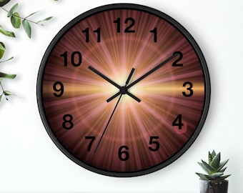 Starburst Wall Clock with hour numbers or lines. Sunburst clock.