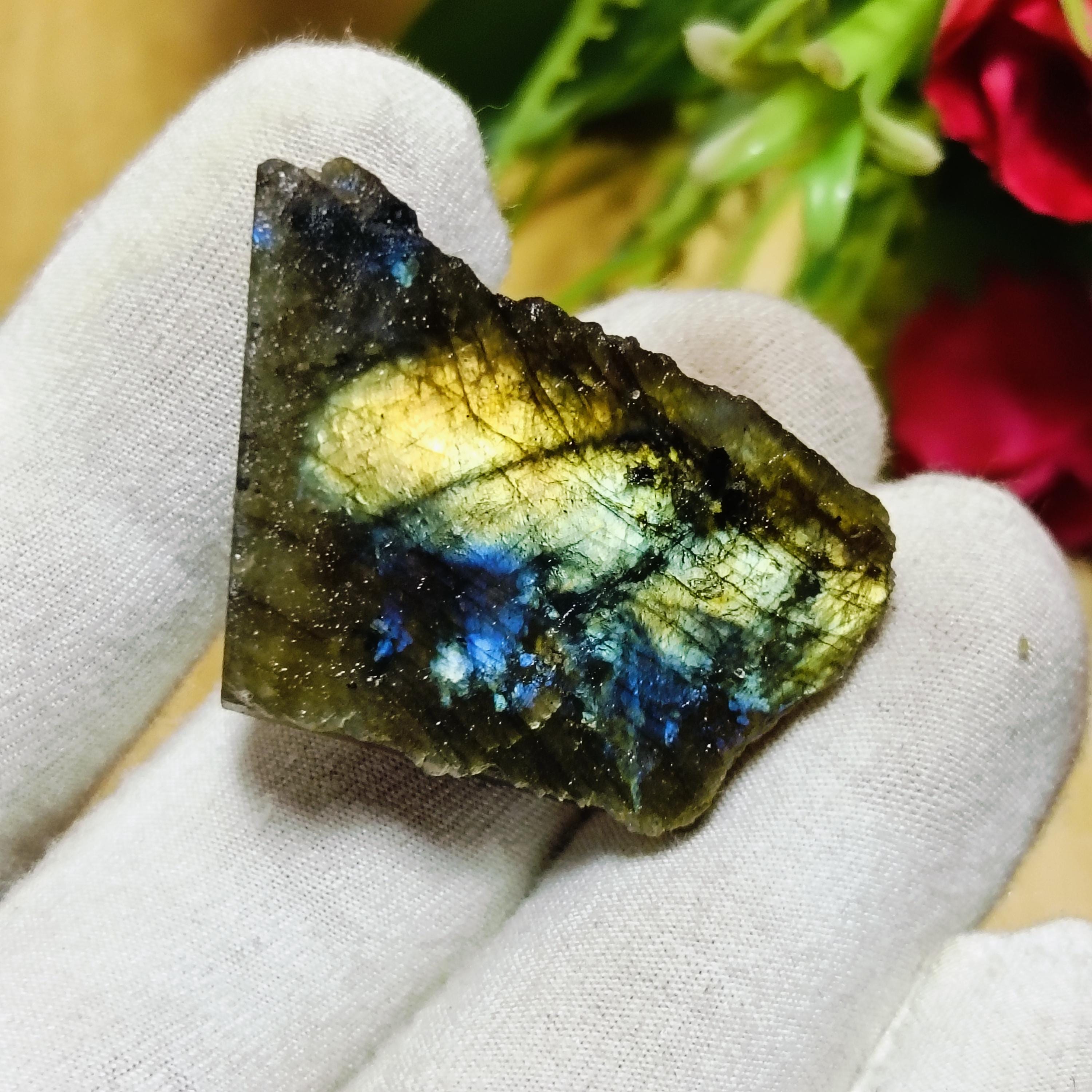 Yellow Flash Labradorite Rough, 71.75 CT Collector Stone, 36X22