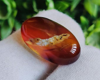 100% natuurlijke onbehandelde roodachtige Jemenitische aqeeq-agaat cabochon ovaal 13,65 CT. Prachtige parttarn gecertificeerde Jemenitische agaat, gemaakt voor sieraden