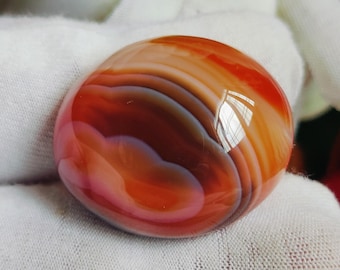 Grande cabochon ovale in agata Sulemani Aqeeq, pietra preziosa arancione marrone fasciata