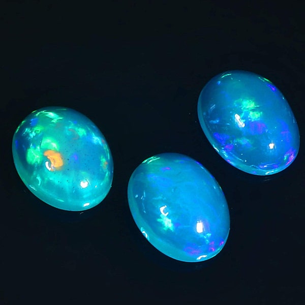 Opale Paraiba éthiopienne naturelle ovale 8X10 mm, lot de 3 cabochons lâches, vernis lisse AAA + opale de feu Welo de haute qualité, pour la fabrication de bagues