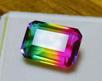 Octagon Watermelon Tourmaline Gemstone, Faceted Tri Color, 15.10 CT
