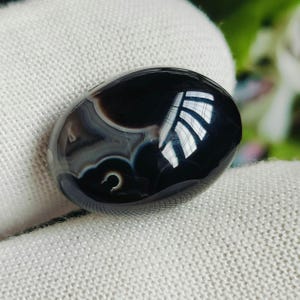 Black Sulemani Agate Cabochon: Oval Muslim Hakik Gemstone, 18.45 CT