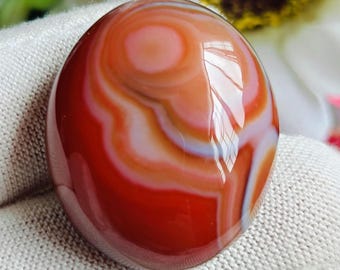 Yemeni Aqeeq Agate Cabochon, Oval Red Brown Gemstone (53.40 CT)