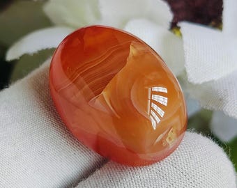 Authentiek oranje Jemenitische Aqeeq-steen ovaal 28,35 CT. Handgemaakte gladde gepolijste Sulemani Hakik-edelsteen, gestreepte akik-steen voor islamitisch cadeau