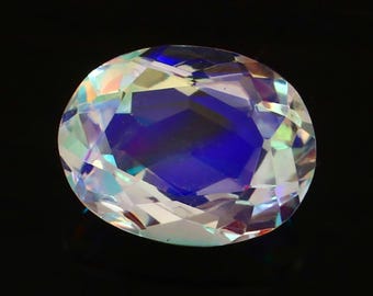 AAA Blue Fire Moonstone Gemstone | Oval Faceted Madagascar Stone 12.15 CT