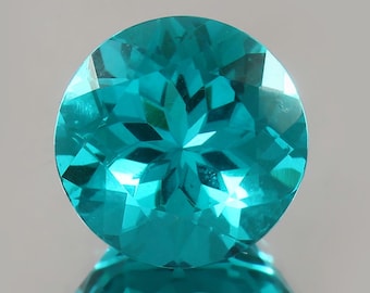 Tourmaline Paraiba bleu néon vert, pierre gemme ronde (15 x 15 x 10,5 mm)