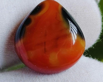Yemeni Aqeeq Agate Pear Cabochon, Natural Red Gemstone (21.15 C)