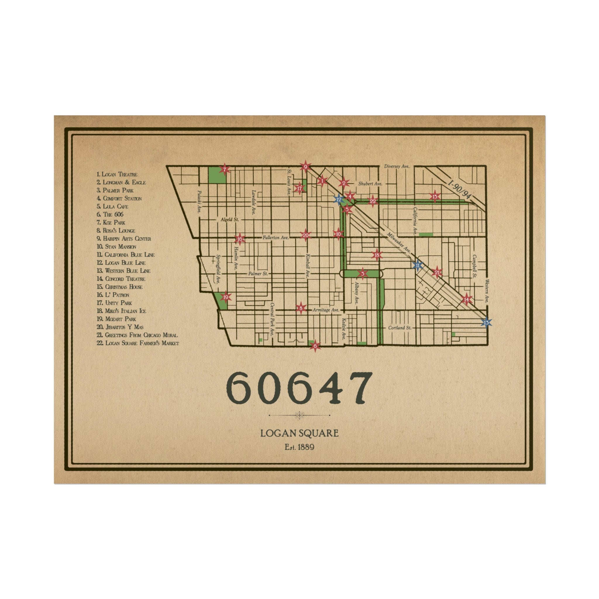 Logan Square Chicago 2025 Map Print - Vintage Style 60647 - Etsy