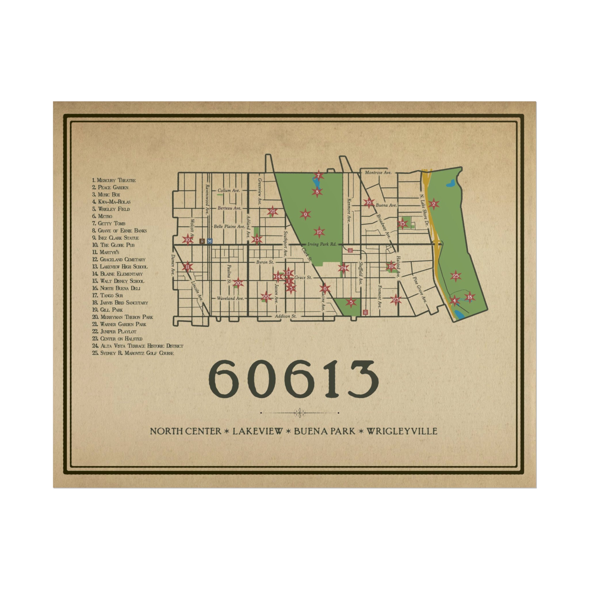 60613 Chicago Zipcode Map Poster – Wrigleyville, Lakeview, Buena Park ...
