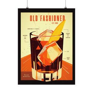 Old Fashioned Cocktail Poster - Vintage Art Print - Sizes 11x17, 12x18, 16x20,18x24
