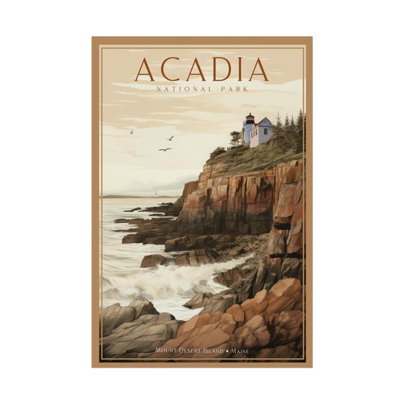 Acadia National Park Poster, Maine Lighthouse Art Print, Rolled Posters