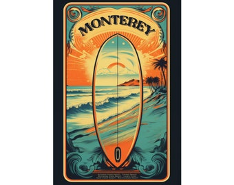 Monterey California Surfing Poster - 1960's Surf Print - Gifts for Surfers - Bar and Restaurant Decor