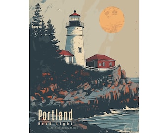 Portland Head Light Lighthouse Poster - Cape Elizabeth, Maine - Sizes 8x10, 11x17, 12x18, 16x20, 18x24, 20x30, 24x36