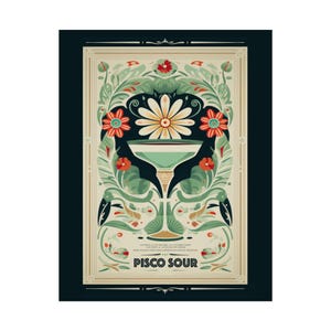 Póster de cóctel Pisco Sour - Decoración de bar vintage - Tamaños 11x14, 11x17, 12x18, 18x24, 20x30, 24x36