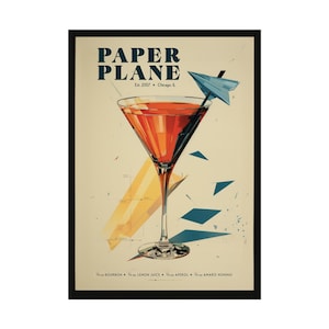 Póster con receta de cóctel de avión de papel. Varios tamaños: 5 x 7, 11 x 14, 11 x 17, 12 x 18, 16 x 20, 16 x 24, 18 x 24, 20 x 30, 24 x 36