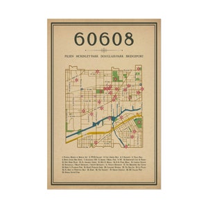 Affiche du plan des rues, code postal 2024, 60608 - Chicago - Pilsen, Douglass Park, McKinley Park, Bridgeport Neighborhoods