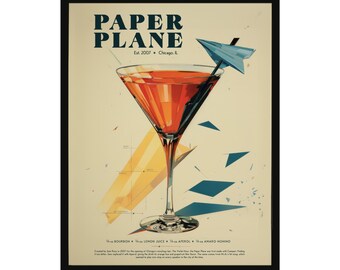 Paper Plane Cocktail Recipe Poster - Various Sizes: 11x14, 11x17, 12x18, 16x20, 16x24, 18x24, 20x30, 24x36