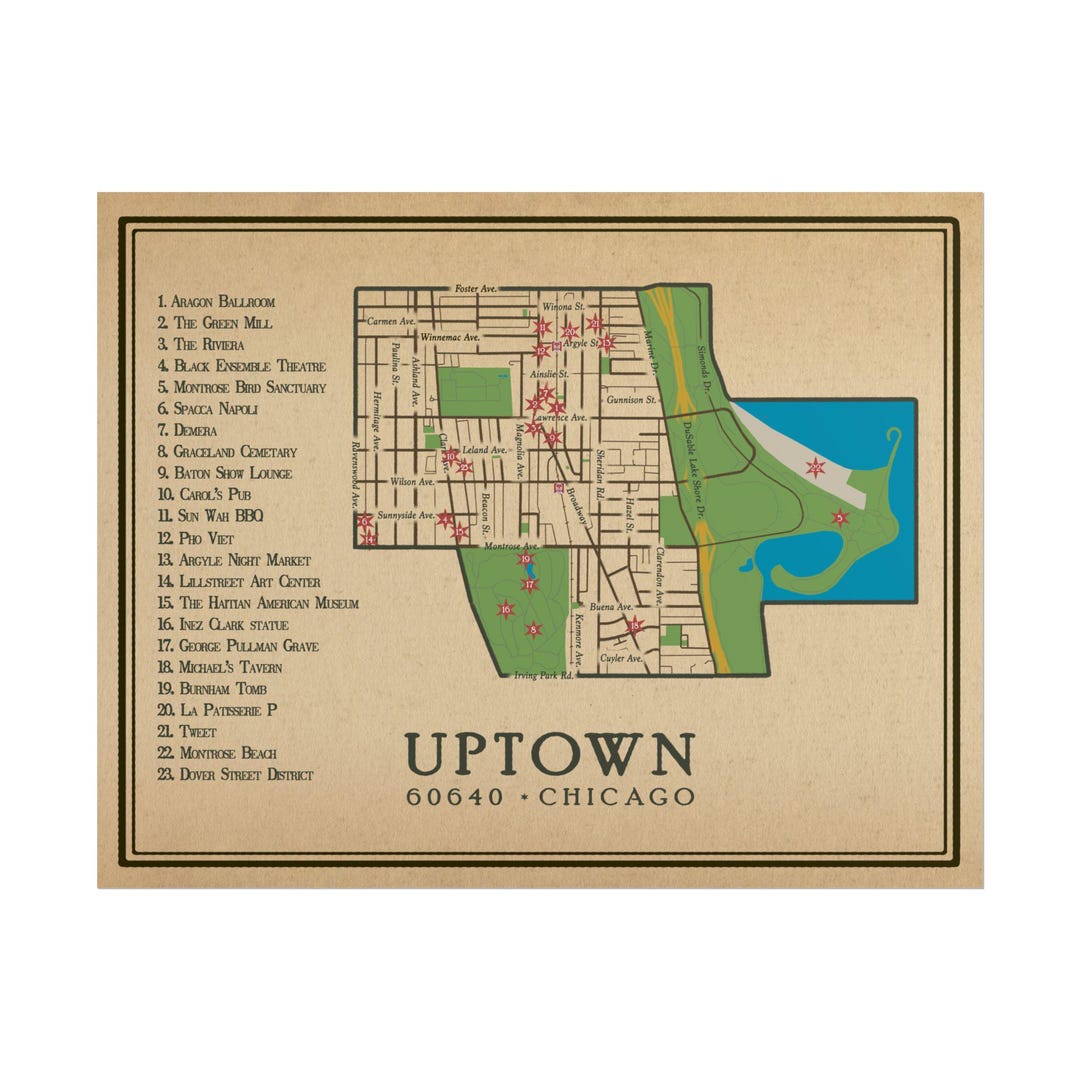 Chicago Uptown Neighborhood Street Poster | 60640 Zipcode | Rolled ...