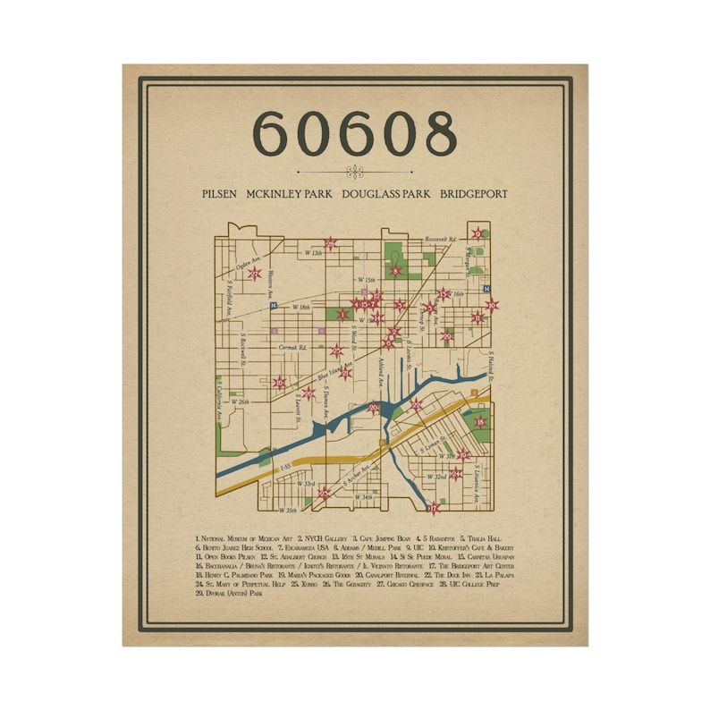 60608 Zipcode 2024 Street Map Poster Chicago Pilsen, Douglass Park ...