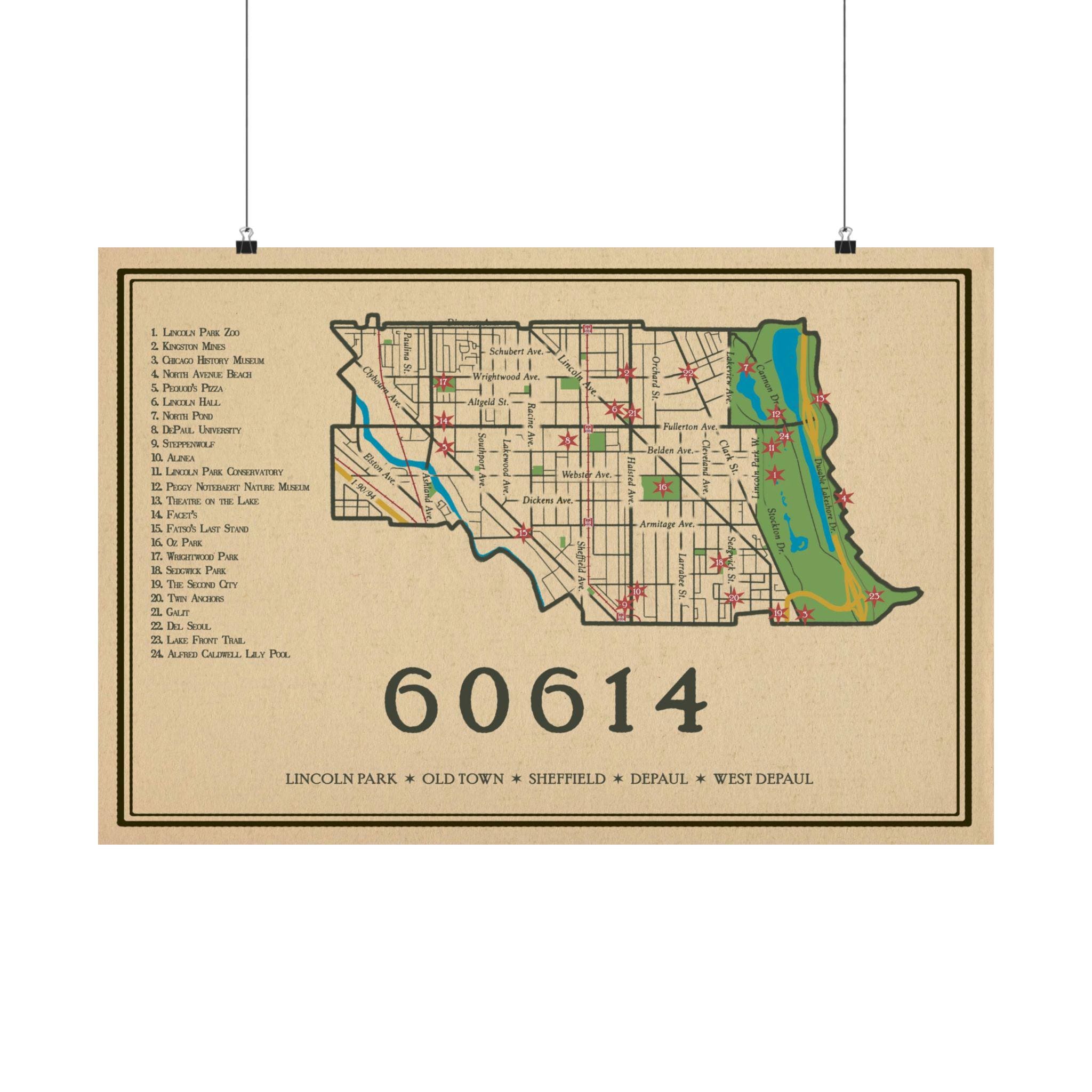Chicago 60614 Zipcode 2025 Street Map Poster, Lincoln Park, Old Town ...