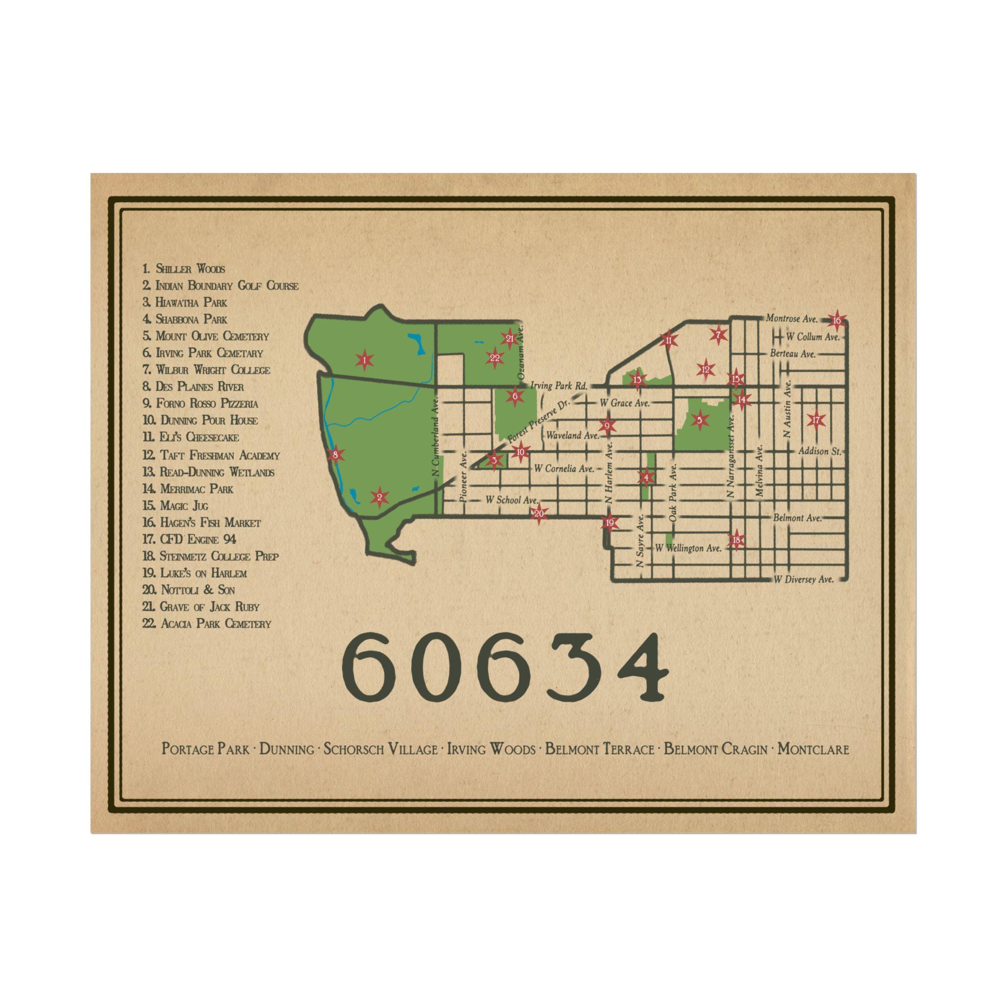 Chicago Zipcode 60634 Poster, 2024 Map. Vintage Map Design, Wall Art ...