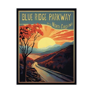 Blue Ridge Parkway Vintage Poster - North Carolina High Country - Sizes 11x14, 11x17, 12x18, 18x24, 16x20 and More