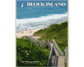 Póster de Block Island, Rhode Island - Impresión de Mohegan Bluffs