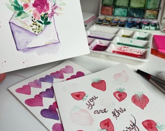 Custom Watercolour Cards - Valentine's Day - Blank