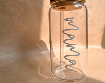 Mama Glass Can Mama Coffee Cup For Mom Mama Glass Cup Iced Coffee Cup New Mom Gift Baby Shower Gift Libbey Glass Can Libby Glass
