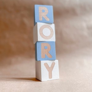 Personalized Baby Name Blocks Custom Baby Name Blocks for Nursery Alphabet Blocks Wood Blocks Blue Blocks Nursery Decor Baby Shower Gift image 2