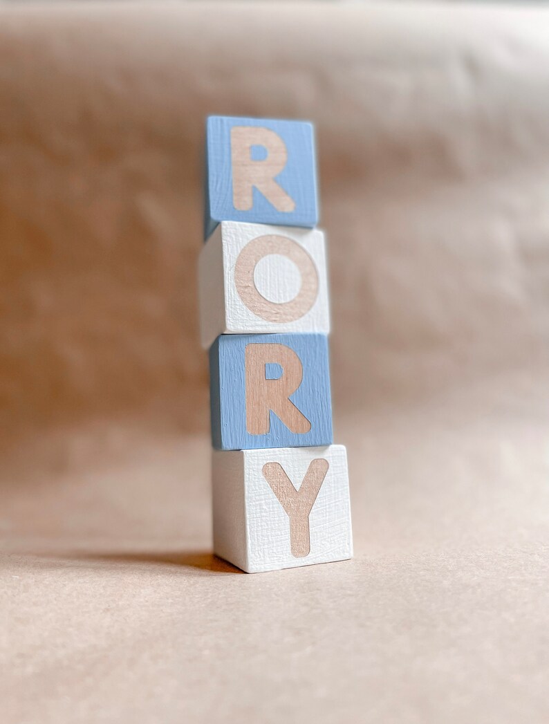 Personalized Baby Name Blocks Custom Baby Name Blocks for Nursery Alphabet Blocks Wood Blocks Blue Blocks Nursery Decor Baby Shower Gift image 2