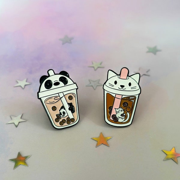 Boba Milk Tea Pin, Boba Pin, Boba Tea Pin, Bubble Tea Pin, Milk Tea Pin, Cute Animals Boba Milk Tea Enamel Pin