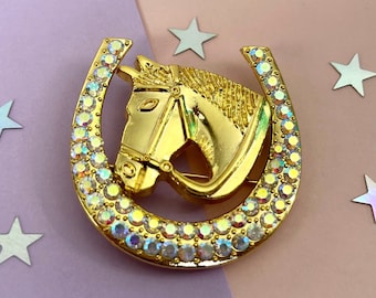 Horseshoe Brooch, Charro Brooch, Rhinestone Horseshoe Brooch, Charro Quince Brooch, Vaquera Brooch Iredesent Horseshoe Tornasol Horse