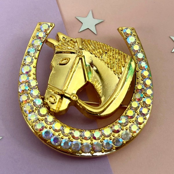 Horseshoe Brooch, Charro Brooch, Rhinestone Horseshoe Brooch, Charro Quince Brooch, Vaquera Brooch Iredesent Horseshoe Tornasol Horse