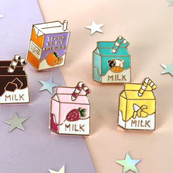 Strawberry Milk Carton Enamel Pin, Strawberry Milk Box Pin, Kawaii Pins, Milk Box Enamel Pin