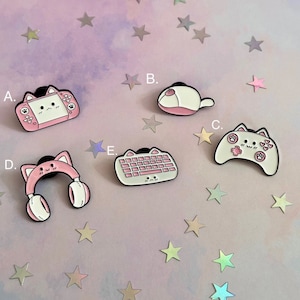 Cute Gamer Girl Enamel Pins, Kawaii Gamer, Gaming moues, Desk decor, Cozy Gamer, switch gamer, Pink Gamer, Kawaii gaming setup, Kawaii Pins