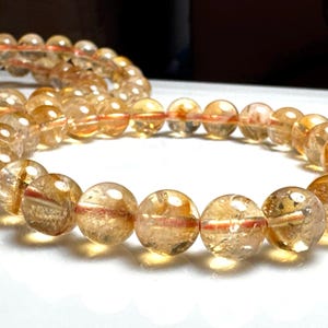 Citrine 8mm polished bead stretch Adult Size: Medium 6.8-7.3 inch Real Crystal Yellow Citrine Bead Healing Crystal Bracelet
