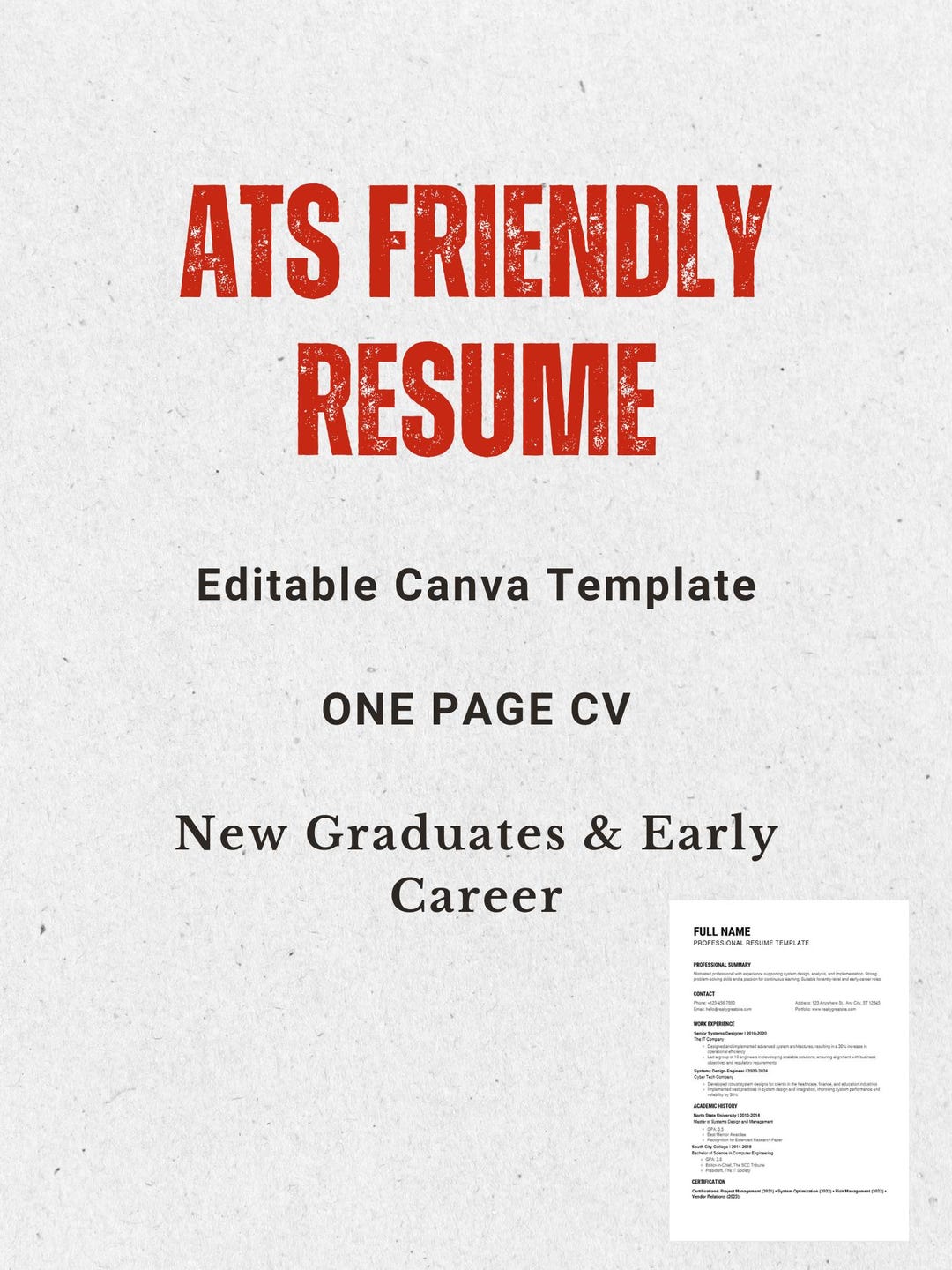 ATS Resume Template | Modern CV Design, Editable in Canva (digital ...