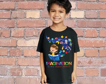Kids Custom Imagination Shirt, Boys Super Power, Child Inspiration Mindfulness  Uplifting Positive Thinking Heavy Cotton Back To School Tee