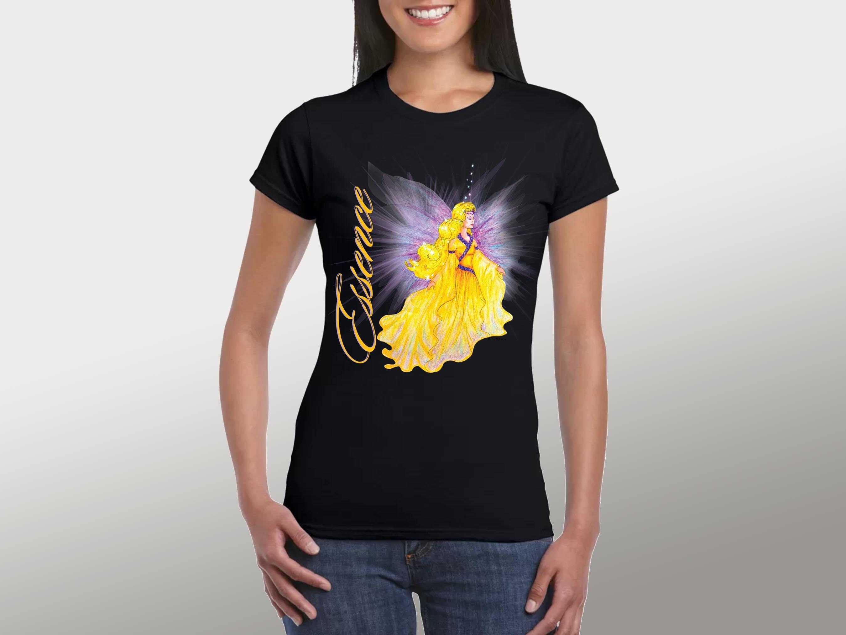 Fifth Elemental Essence Shirt, Fae Handmade Fairy Wings Artwork, Faerie Fantasy Tee, Gold, Soft Cotton T-shirt, The God Particle, Bright