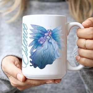 Fifth Element Essence Mug, Fae Handmade Fairy Wings Artwork Tea Cup, Coffee Tall, Faerie Fantasy Large Mug Air, The God Particle - Creates